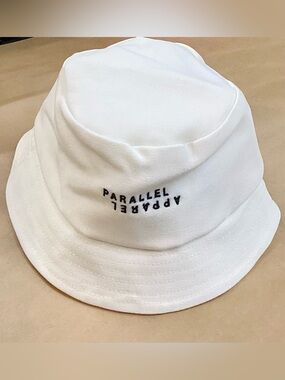 Women’s White Bucket Hat - Embroidered Black “Parallel Apparel”